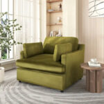 Green 37 Accent Chair with Plastic Legs and Decorative Pillows - Image 2
