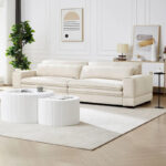 Beige Modern 104.7 Large Fabric Sofa with Lumbar Pillows - Image 7