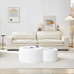 Beige Modern 104.7 Large Fabric Sofa with Lumbar Pillows - Image 9
