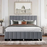 Queen Size Velvet Platform Bed with 1 Twin XL Trundle Upholstered Bed Frame and 2 Drawers Storage Bed No Box Spring Needed - Image 19