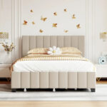 Queen Size Velvet Platform Bed with 1 Twin XL Trundle Upholstered Bed Frame and 2 Drawers Storage Bed No Box Spring Needed - Image 20