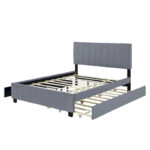 Queen Size Velvet Platform Bed with 1 Twin XL Trundle Upholstered Bed Frame and 2 Drawers Storage Bed No Box Spring Needed - Image 4