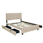 Queen Size Velvet Platform Bed with 1 Twin XL Trundle Upholstered Bed Frame and 2 Drawers Storage Bed No Box Spring Needed - Image 14