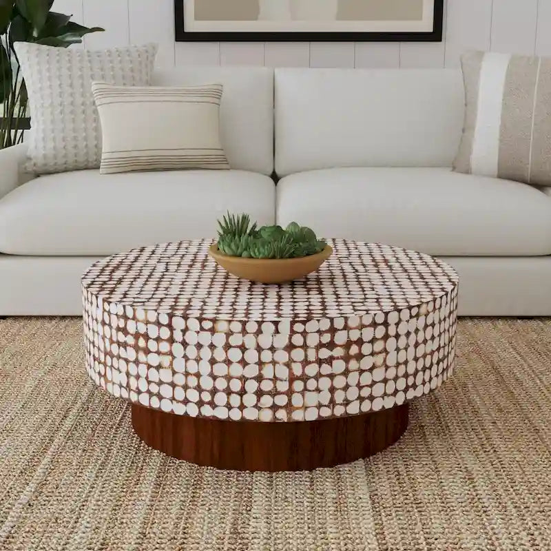 10721205780639_558615 Mila Coconut Shell Round Pedestal Coffee Table by - Image 1