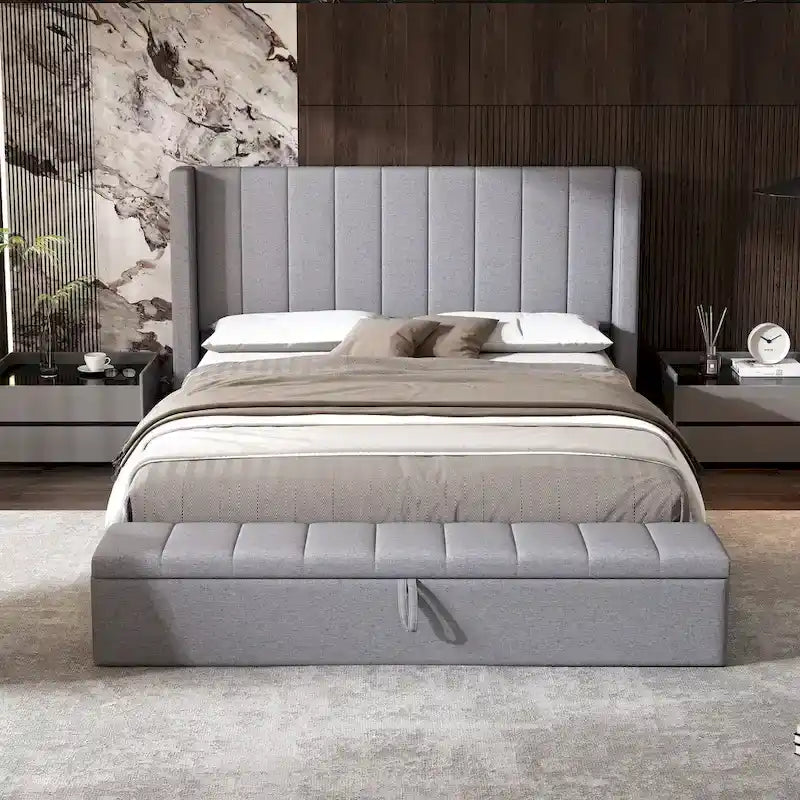 10721860550815_556698 Queen Size Upholstered Platform Bed Modern Storage Bed Frame - Image 1