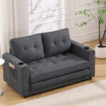 3-In-1 Upholstered Futon Sofa Convertible Floor Sofa Bed - Image 6