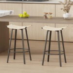 Counter Height Bar Stools, Backless Handwoven Kitchen Dining Chairs with Round Footrest Set of 2 PVC Weaving Pub Stool - Image 14