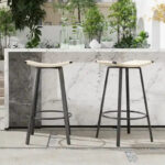 Counter Height Bar Stools, Backless Handwoven Kitchen Dining Chairs with Round Footrest Set of 2 PVC Weaving Pub Stool - Image 2