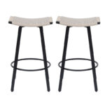 Counter Height Bar Stools, Backless Handwoven Kitchen Dining Chairs with Round Footrest Set of 2 PVC Weaving Pub Stool - Image 13
