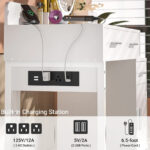 Reversible Makeup Vanity Desk With Charging Station and 4 Wooden Drawers and 1 Cabinet - N/A - Image 7