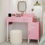 Reversible Makeup Vanity Desk With Charging Station and 4 Wooden Drawers and 1 Cabinet - N/A - Image 9