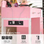 Reversible Makeup Vanity Desk With Charging Station and 4 Wooden Drawers and 1 Cabinet - N/A - Image 15