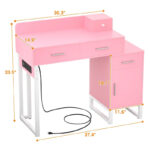Reversible Makeup Vanity Desk With Charging Station and 4 Wooden Drawers and 1 Cabinet - N/A - Image 16