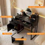 Reversible Makeup Vanity Desk With Charging Station and 4 Wooden Drawers and 1 Cabinet - N/A - Image 22