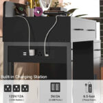 Reversible Makeup Vanity Desk With Charging Station and 4 Wooden Drawers and 1 Cabinet - N/A - Image 23