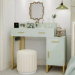 Reversible Makeup Vanity Desk With Charging Station and 4 Wooden Drawers and 1 Cabinet - N/A - Image 25