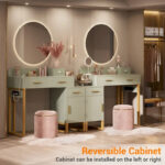 Reversible Makeup Vanity Desk With Charging Station and 4 Wooden Drawers and 1 Cabinet - N/A - Image 29