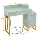 Reversible Makeup Vanity Desk With Charging Station and 4 Wooden Drawers and 1 Cabinet - N/A - Image 32
