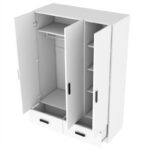 3-Door Bedroom Wardrobe Closet with Hanging Rod and 2 Storage Drawers, Solid Wood Armoire Clothes Organizer with Storage Shelves - Image 7