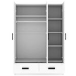 3-Door Bedroom Wardrobe Closet with Hanging Rod and 2 Storage Drawers, Solid Wood Armoire Clothes Organizer with Storage Shelves - Image 8