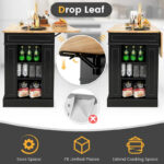 Large Kitchen Island Drop Leaf Breakfast Bar w/ Wood Top Shelves - Image 9