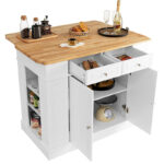 Large Kitchen Island Drop Leaf Breakfast Bar w/ Wood Top Shelves - Image 20