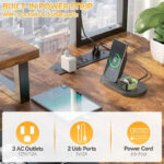 Farmhouse L-shaped Desk with Power Outlet, Gaming Table with Hutch and LED Light - Image 11