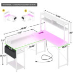 Farmhouse L-shaped Desk with Power Outlet, Gaming Table with Hutch and LED Light - Image 14