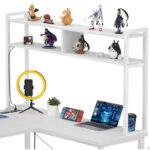 Farmhouse L-shaped Desk with Power Outlet, Gaming Table with Hutch and LED Light - Image 15