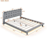 Velvet Upholstered Platform Bed Frame with LED Light & Biscuit Headboard - Image 5