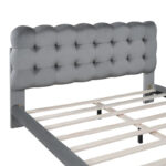 Velvet Upholstered Platform Bed Frame with LED Light & Biscuit Headboard - Image 11