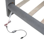 Velvet Upholstered Platform Bed Frame with LED Light & Biscuit Headboard - Image 15