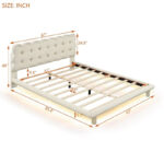 Velvet Upholstered Platform Bed Frame with LED Light & Biscuit Headboard - Image 21