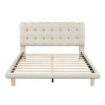 Velvet Upholstered Platform Bed Frame with LED Light & Biscuit Headboard - Image 24