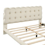 Velvet Upholstered Platform Bed Frame with LED Light & Biscuit Headboard - Image 27