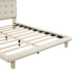 Velvet Upholstered Platform Bed Frame with LED Light & Biscuit Headboard - Image 29