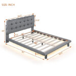 Velvet Upholstered Platform Bed Frame with LED Light & Biscuit Headboard - Image 35