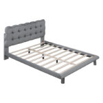 Velvet Upholstered Platform Bed Frame with LED Light & Biscuit Headboard - Image 37