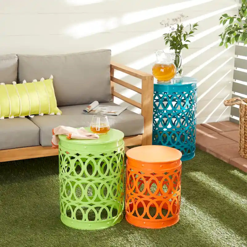 9221863538847_559034 Multi Colored Metal Indoor Outdoor Nesting Accent Table with Carved Design Collection (Set of 3) - S/3 23, 19, 15H - Image 1
