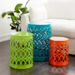 Multi Colored Metal Indoor Outdoor Nesting Accent Table with Carved Design Collection (Set of 3) - S/3 23, 19, 15H - Image 2