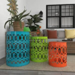 Multi Colored Metal Indoor Outdoor Nesting Accent Table with Carved Design Collection (Set of 3) - S/3 23, 19, 15H - Image 9