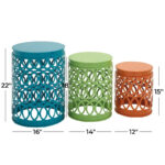 Multi Colored Metal Indoor Outdoor Nesting Accent Table with Carved Design Collection (Set of 3) - S/3 23, 19, 15H - Image 20