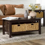 40-Inch Mission Style Coffee Table with Wicker Storage Baskets