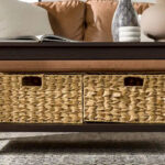 40-Inch Mission Style Coffee Table with Wicker Storage Baskets - Image 4