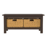 40-Inch Mission Style Coffee Table with Wicker Storage Baskets - Image 8
