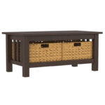 40-Inch Mission Style Coffee Table with Wicker Storage Baskets - Image 9