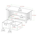 40-Inch Mission Style Coffee Table with Wicker Storage Baskets - Image 11