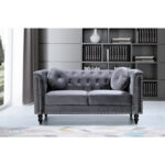 Calvin Classic Velvet Kittleson Nailhead Chesterfield Loveseat - Image 14