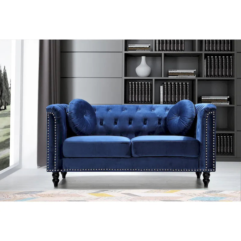 9258215112863_554799 Calvin Classic Velvet Kittleson Nailhead Chesterfield Loveseat - Image 1
