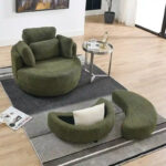 Circle Swivel Chair with Moon Storage Ottoman and 4 Pillows - Image 8